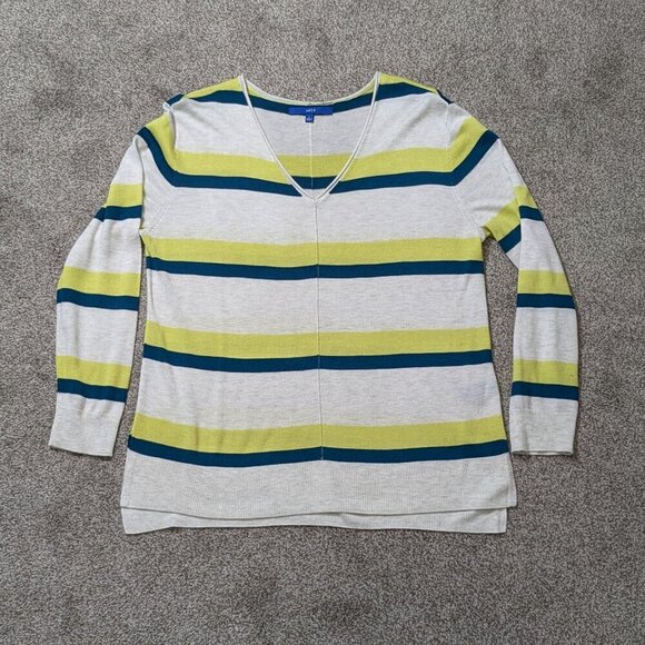 Apt. 9 Women's V-Neck Sweater - Gray, Blue, and Yellow Stripes - Picture 1 of 5